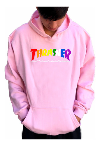 Buzo Hoodie Thrasher Magazine Skate Pink Lgbt Premium Ce