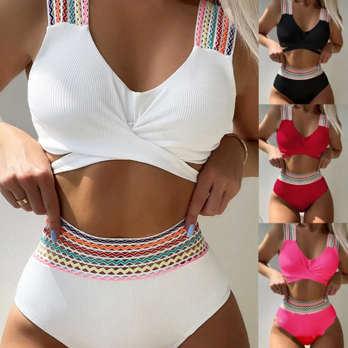 Traje De Baño Ajustado A La Moda De Cintura Alta Para Mujer