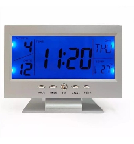 Relógio De Mesa Digital Despertador Temperatura - Prata