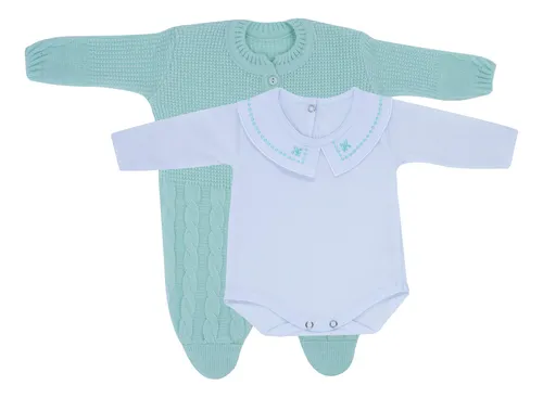 Kit Macacão Trançado Verde E Body Gola Bordada Du