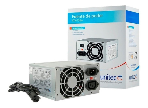 Fuente De Poder Unitec Para Pc 750w Cable 20-24 X2 Sata 
