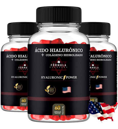 40mg Ácido Hialurônico Americano Hyaluronic Power 3 Potes