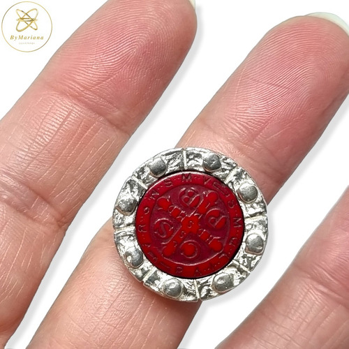 Imagen 1 de 6 de Anillo Plata Resina San Benito Rojo Grande