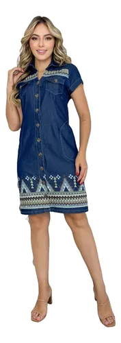 Vestido jeans bordado cheap mercado livre