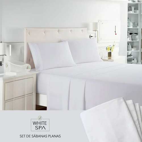Set De 4 Sábanas Planas King Size White Spa Blanco Blanco Liso
