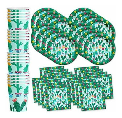 Set Fiesta Cactus: Platos, Servilletas Y Vasos - Para 16