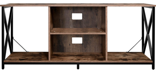 Estante Boho Industrial + Buro Televisor Tres Niveles Color Café