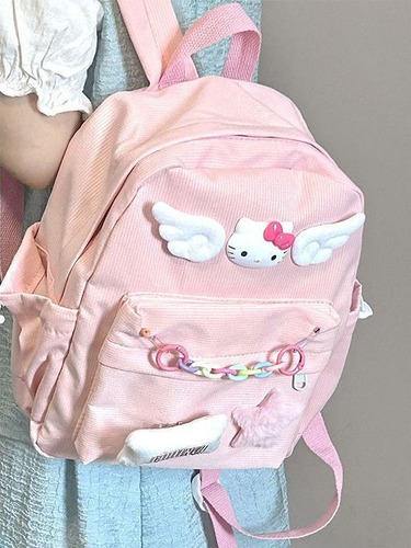Mochila estampada en versión coreana de Hello Kitty, coche rosa grande