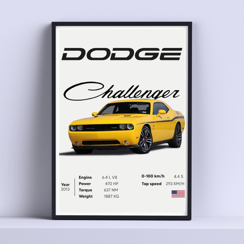 Cuadro Dodge Challenger Auto 30x40cm List P Colgar