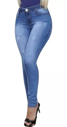 Calça Jeans Feminina Cintura Alta Cós Alto Até O Umbigo