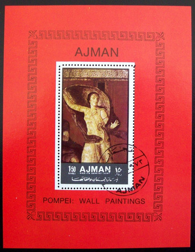 Ajman, Arte Bloque 1 Sello Pintura Pompeya 1972 Usado L5660