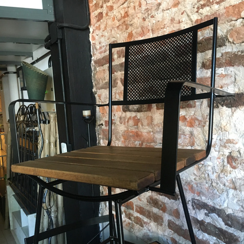 Imagen 7 de 9 de Sillon De Hierro Retro 40cm + Brazos Chapa Y Madera Deck