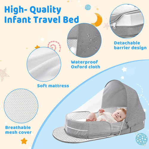 Moisés De Viaje Portátil Para Bebé Plegable Con Mosquitera