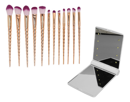 Set De Maquillaje Led Mini Cosmetic Mirror Golden Brush De 1