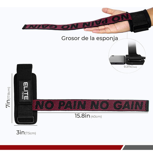 Straps Con Muñequera, Correas De Levantamiento Para Gimnasio Color Rojo
