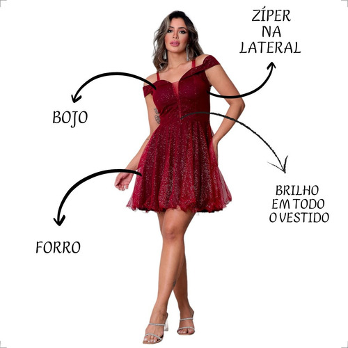 Vestido Debutante Festa Curto Rodado Brilho Várias Cores