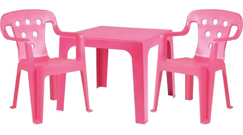 Mesinha Plástica Kids + 2 Cadeira Poltrona Kids Rosa Mor