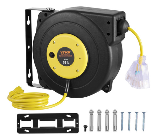 Carrete Retráctil De Cable De Extensión Vevor, 50 Pies, 14 A
