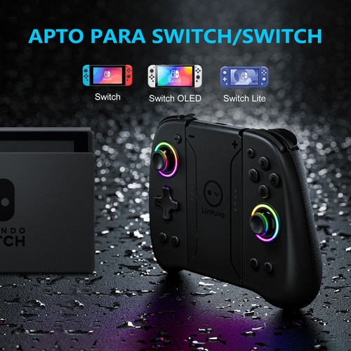 Control Joystick Con Luz Rgb Para Switch Modelos Color Negro