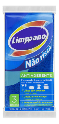 Esponja Azul Não Risca Antiaderente Limppano 3 Unidades