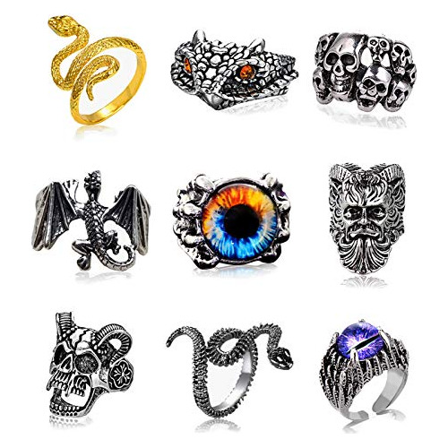 Anillos Ajustables De Calavera De Serpiente Para Mujeres Y H