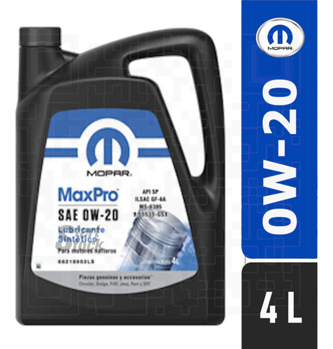 Imagen 1 de 2 de Aceite Mopar Maxpro 0w20 Fullsintetico 4 Lts. Nafta