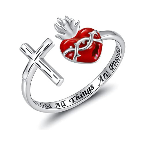 Anillo Del Sagrado Corazón De Jesús De Plata De Ley 925, Ani