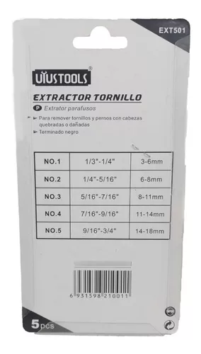 Extractor Para Tornillos Dañados 5pcs 1/3(3mm) A 3/4(18mm)