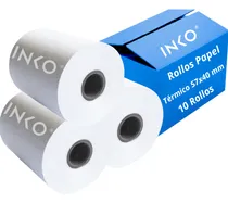 Comprar 10 Rollos 57x40 mm 57x20 mts para Impresoras Clip Total Point Smart TPV Punto de Venta Color Blanco impresión color negro INKO