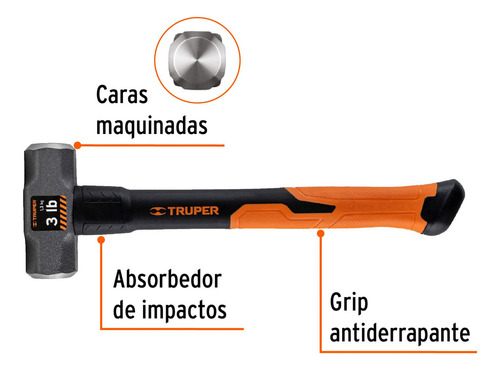 Marro Octagonal 3 Lbs, Mango Fibra De Vidrio Truper 19883