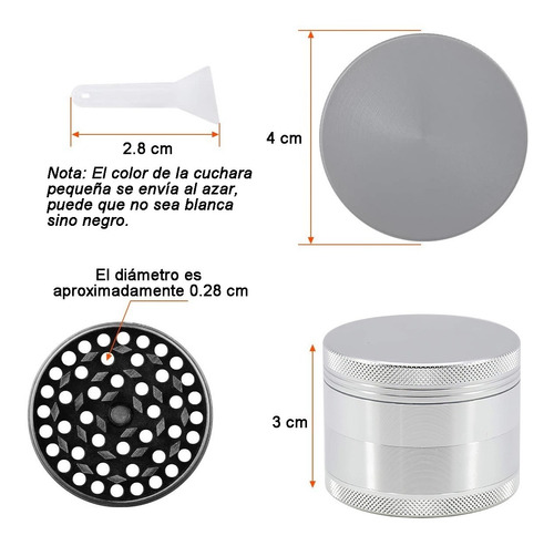 Imagen 7 de 10 de Grinder Moledor Metalico De Hierba Especias 40mm De Bolsillo