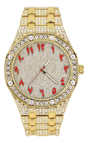 Reloj Hombre Octagonal Con Bisel Diamante Esfera Miel Banda