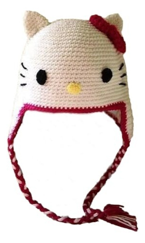 Gorrito Tejido A Crochet De Kitty  Para Bebés Y Niños