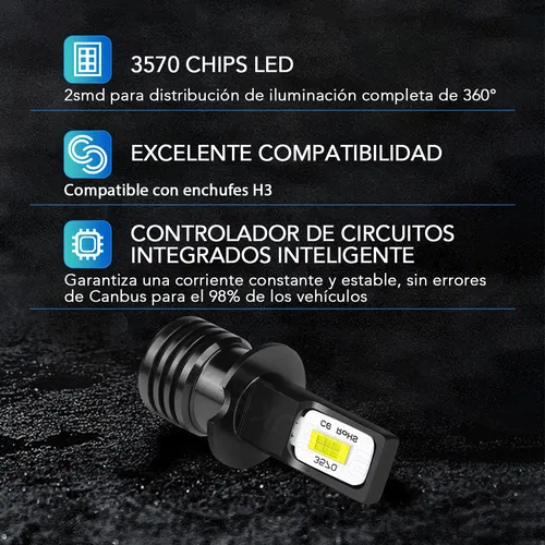 1par - H3 Focos Bombilla Led Antiniebla Blanco 6000k