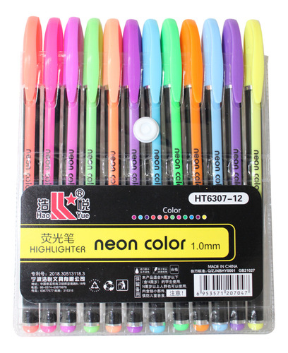 Kit Plumas Tinta De Gel Escolar 12 Colores Neon Punto 1.0mm