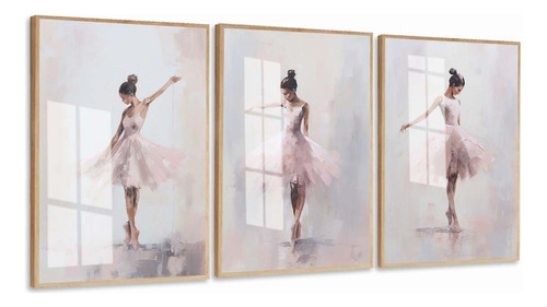 Kit Quadros Decorativos Bailarina Ballet Rosa Moldura Vidro