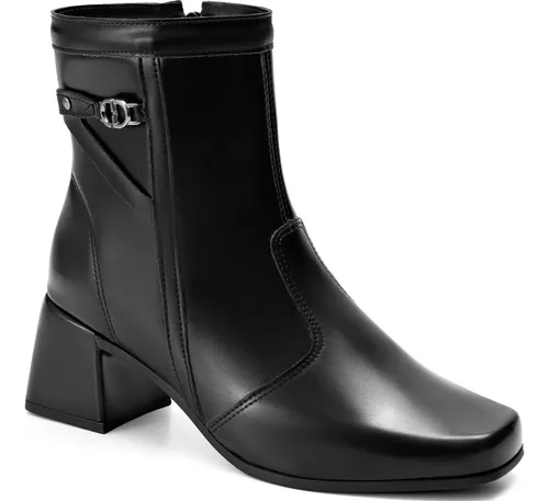 Bota Feminina Lumiss Salto Baixo Cano Curto Detalhe Metal
