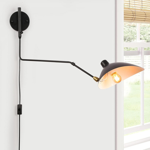 Lámpara De Pared Enchufable Con Brazo Oscilante Ajustable