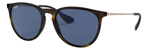 Óculos de sol Ray-Ban Erika Color Mix Standard armação de náilon cor gloss tortoise, lente blue clássica, haste bronze-copper de metal - RB4171