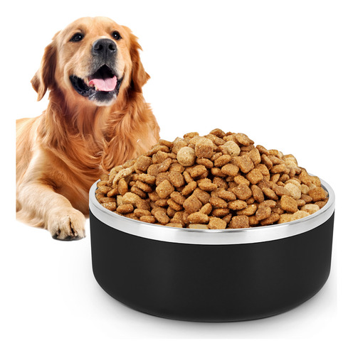 Plato De Acero Inoxidable Tazón Antiderrapante Para Perros Y Color Negro