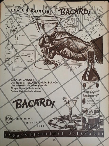 Cartel Publicitario Antiguo. Ron Bacardi 1948 -52