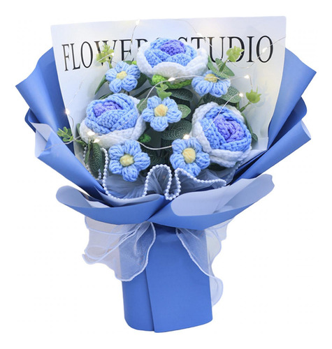 Ramo De Flores De Ganchillo Completo Con Luz, Ramo De Azul