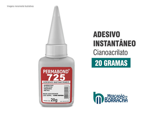 Cola Instantânea 725 Borracha Metal Permabond 05 Unid