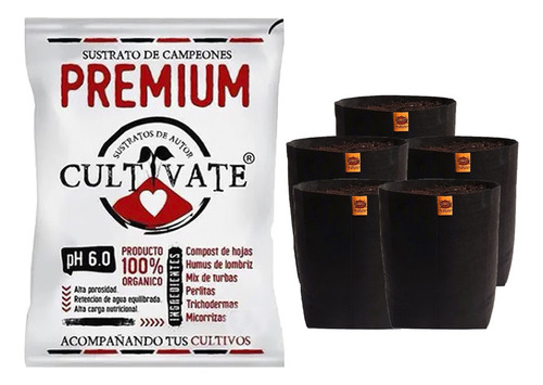 Sustrato Cultivate Premium 25lt Con Maceta Omg 5lt 5 Unidade