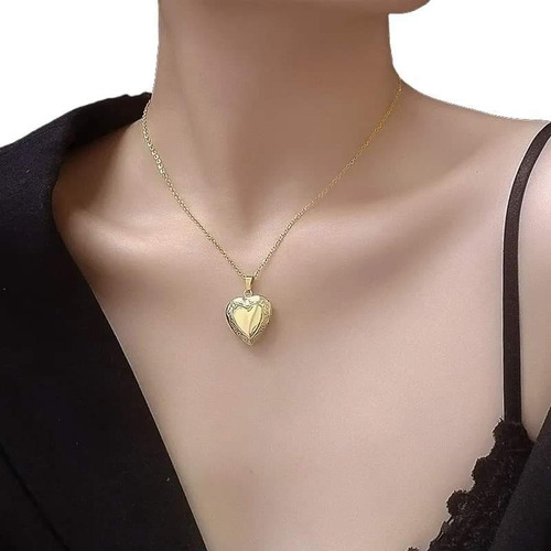 Collar De Corazón Abierto  Acero Titanio Laminado En Oro 18k