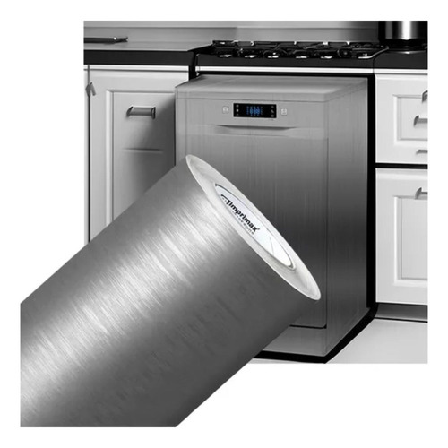 Vinil Adesivo Aço Inox Escovado Envelopar Fogão 2mts X 50cms Cor Prata Aço Escovado