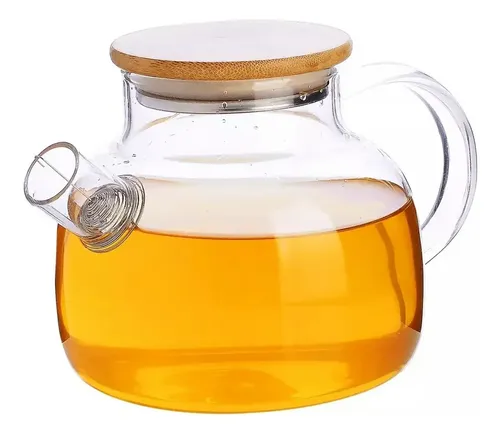 Chaleira  De Vidro Tampa De Bambu 1l Resistente A Calor Bule Transparente