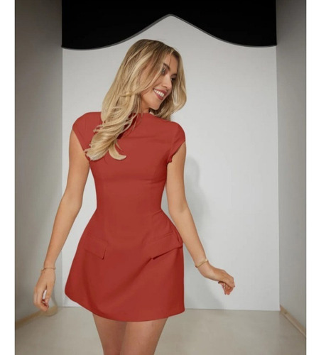 Vestido De Moda De Cuello Redondo De Color Liso De Verano