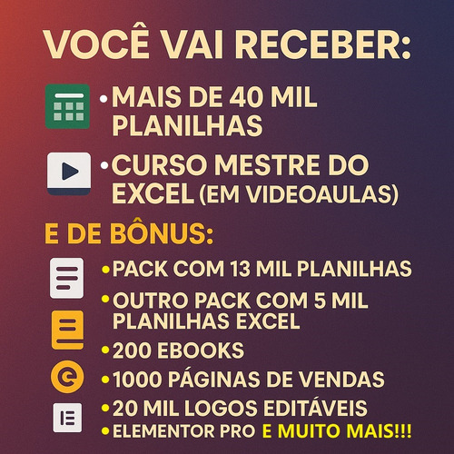 Pacote Excel + Videoaulas + Super Bônus Exclusivos