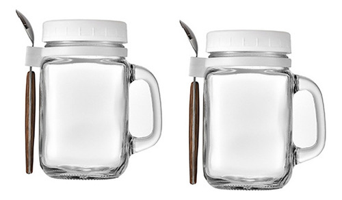 2-piece Glass Containers With Handle And Spoon, Glass Sto